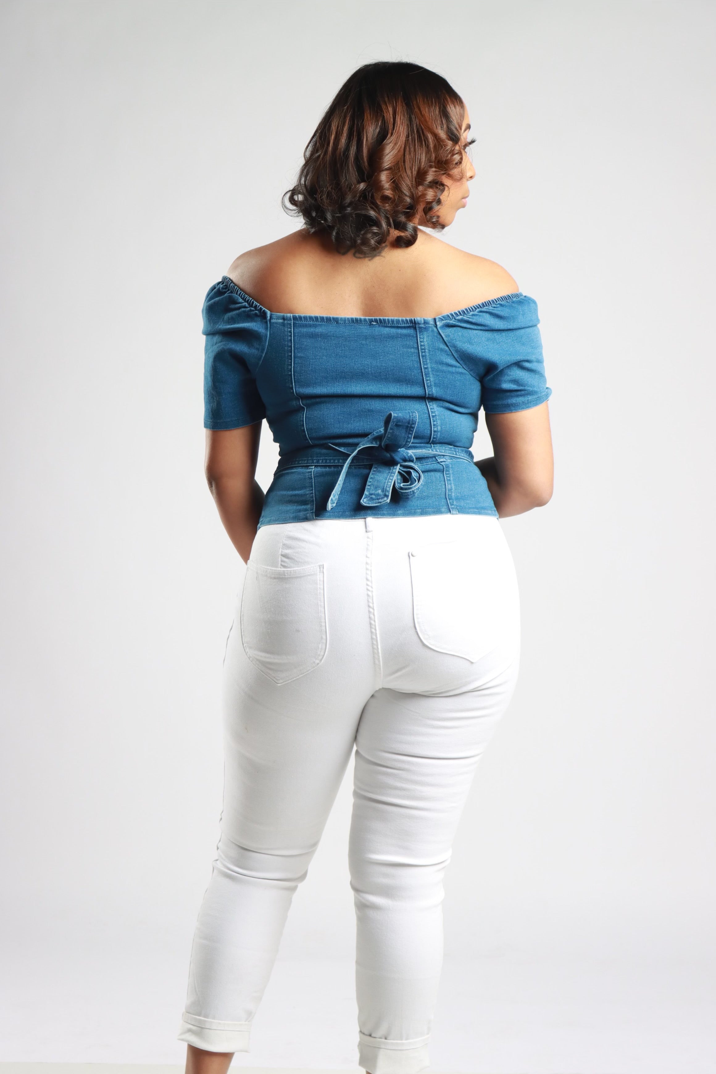 Back look at the top, bow to finish it off, snug fit around the bodice area.